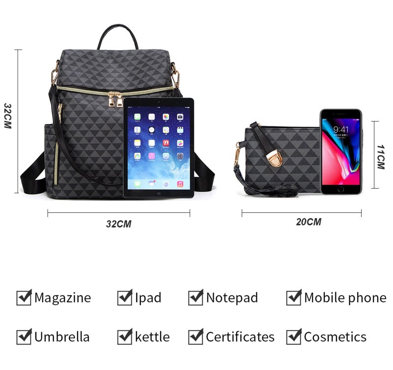 Makes Backpack Purse for Women PU Leather Travel Satchel Handbag Convertible Design Bag with Purse 2 Piece - Image 5